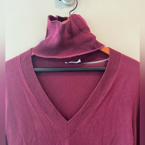 Tome NYC Burgundy Merino Cut Out Turtleneck Sweater - Picture 6 of 16